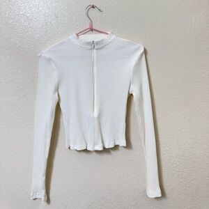 White Ribbed Long Sleeve Top